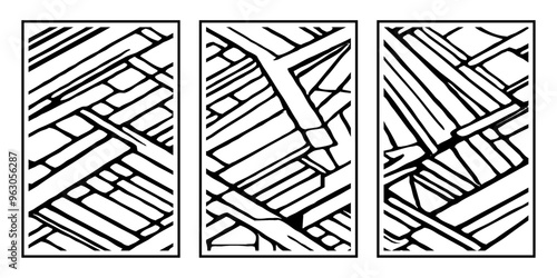 Set of 3 Abstract black and white pattern. For use in graphics. Minimalist illustration for printing on wall decorations