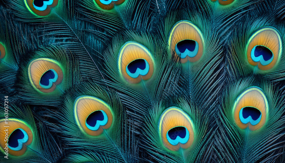 Obraz premium A beautiful background of vibrant peacock feathers