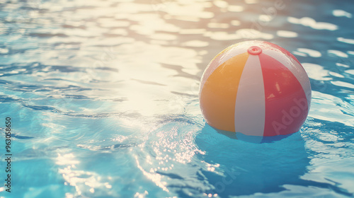 Beach ball in the swimming pool, summer vacation concept. Vintage color tones.