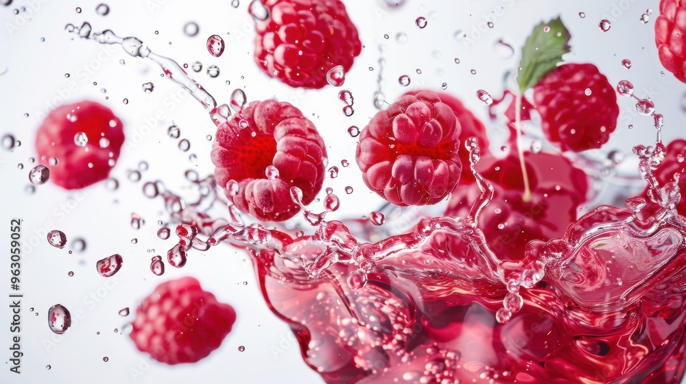 Fresh raspberry fruit with water splash Fresh raspberry fruit with water splash