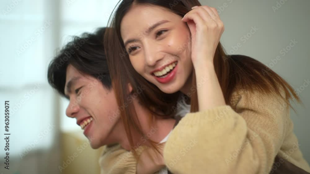 Young couple carry with hugging and smiling to each other after moving to new house, family lifestyle in new real estate, relocating new apartment concept.
Young couple carry with hugging and smiling to each other after moving to new house, family lifestyle in new real estate, relocating new apartment concept.