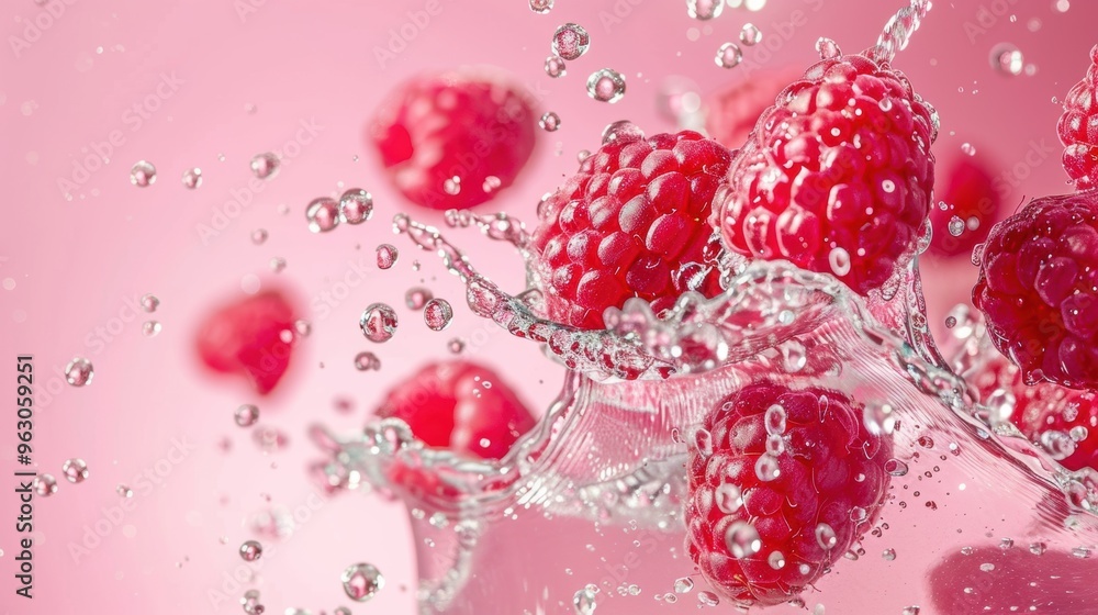 Fresh raspberry fruit with water splash Fresh raspberry fruit with water splash