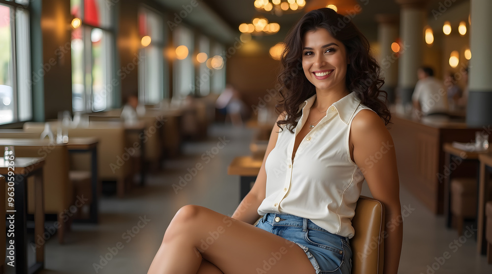 Elegant Indian Woman Enjoying a Meal in a Stylish Restaurant Elegant Indian Woman Enjoying a Meal in a Stylish Restaurant