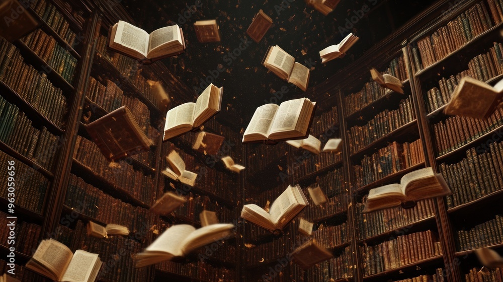 Fototapeta premium Books Floating in Library