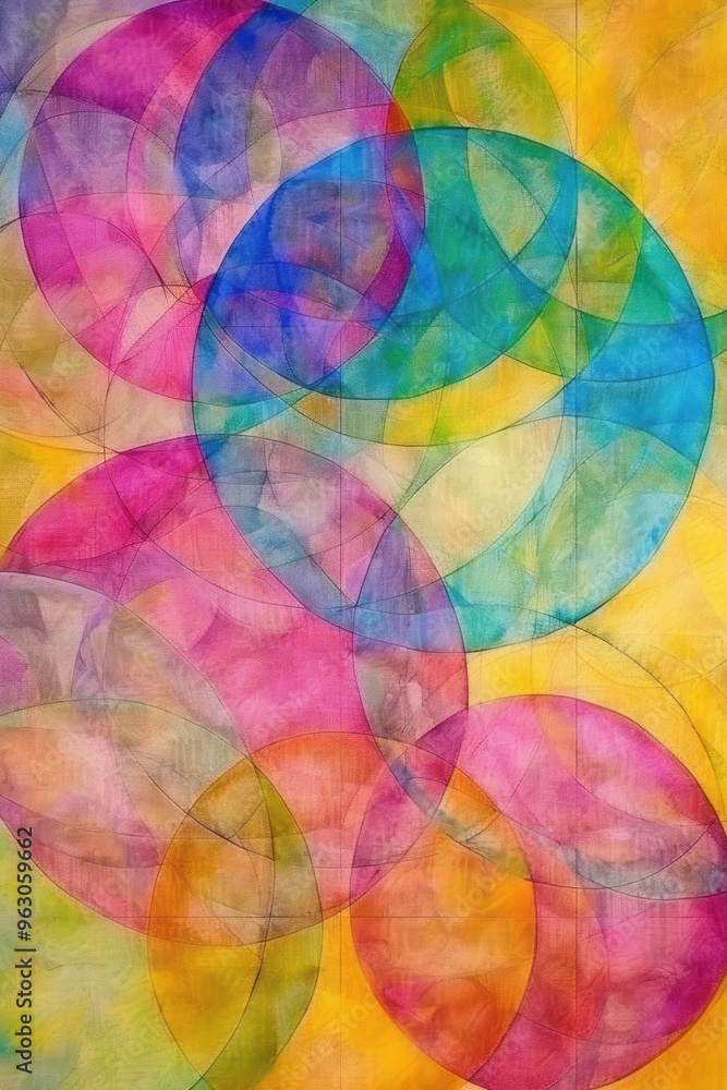 Elegant abstract geometric overlay featuring vibrant circles on a colorful background Elegant abstract geometric overlay featuring vibrant circles on a colorful background