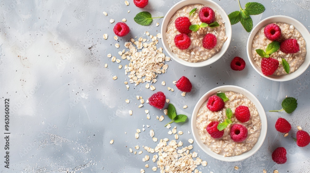 Breakfast cereal with milk yogurt and raspberry Breakfast cereal with milk yogurt and raspberry