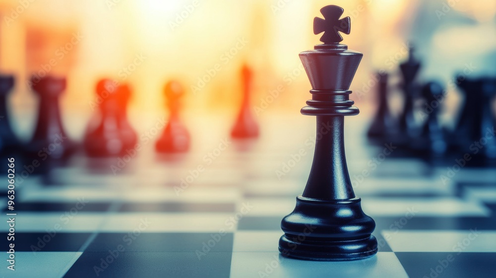 Strategic chess game with focus on black king piece Strategic chess game with focus on black king piece