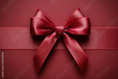 Elegant red satin gift ribbon on textured background