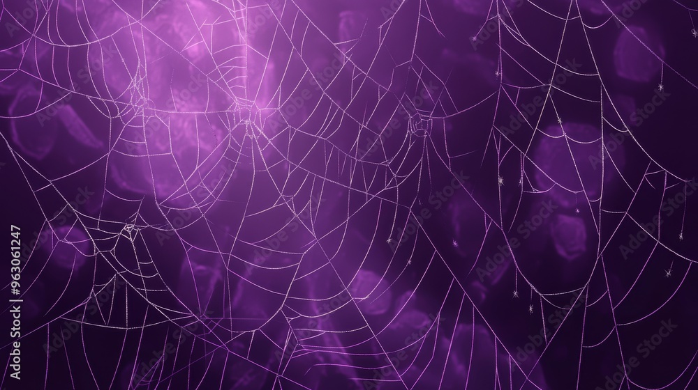A spiderweb with dew drops sparkles in the purple light of a setting sun. . A spiderweb with dew drops sparkles in the purple light of a setting sun. .