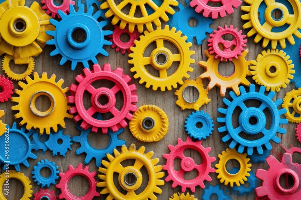 Colorful Gears. Industrial Machinery with Rotating Wheels and Cogs Colorful Gears. Industrial Machinery with Rotating Wheels and Cogs