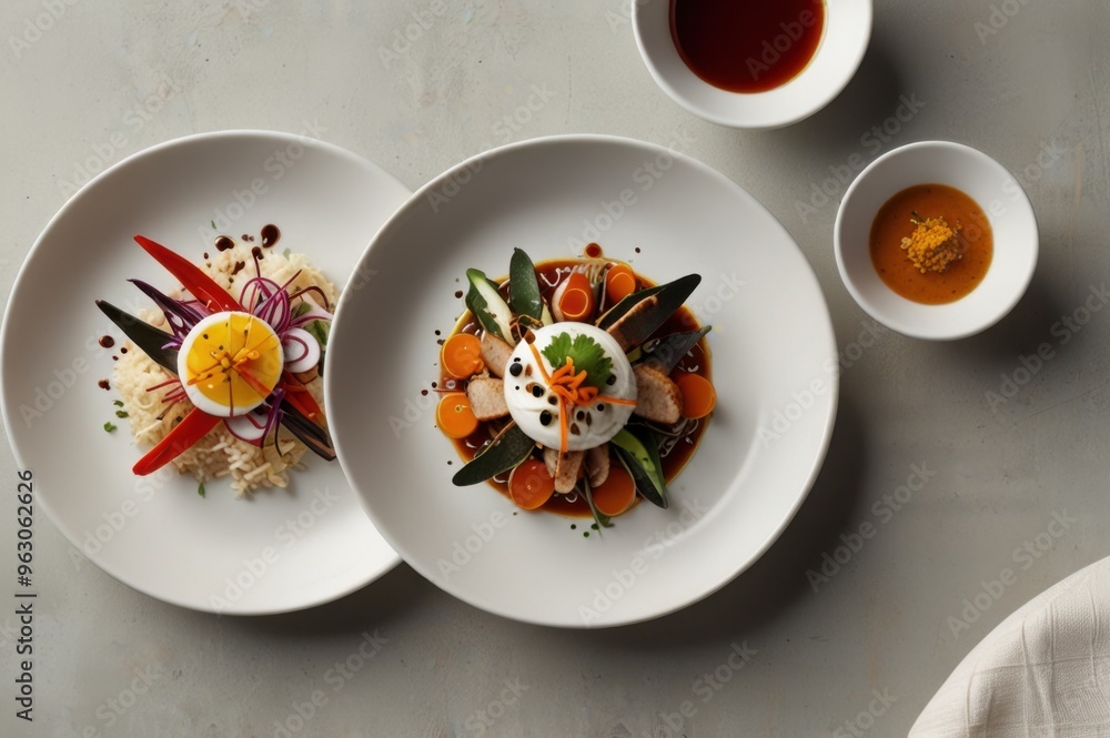 Minimalist Peruvian Food on White Plates Stylized Traditional Flavors Ai Generated Minimalist Peruvian Food on White Plates Stylized Traditional Flavors Ai Generated