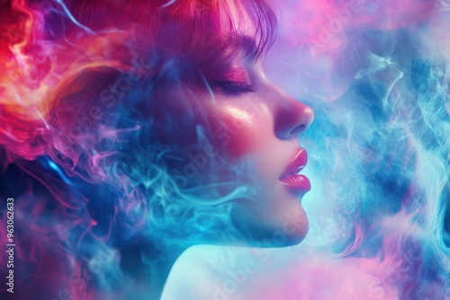 Colorfull Beauty: Woman in a Smoke-Filled Drink, Fantasy Illustration