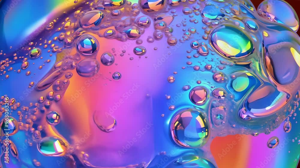 Vibrant iridescent bubbles forming abstract patterns against a contrasting background. Vibrant iridescent bubbles forming abstract patterns against a contrasting background.