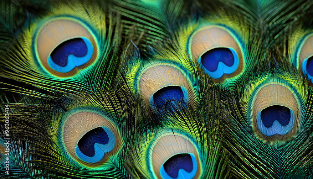 Obraz premium Close-up of beautiful and colorful peacock feathers