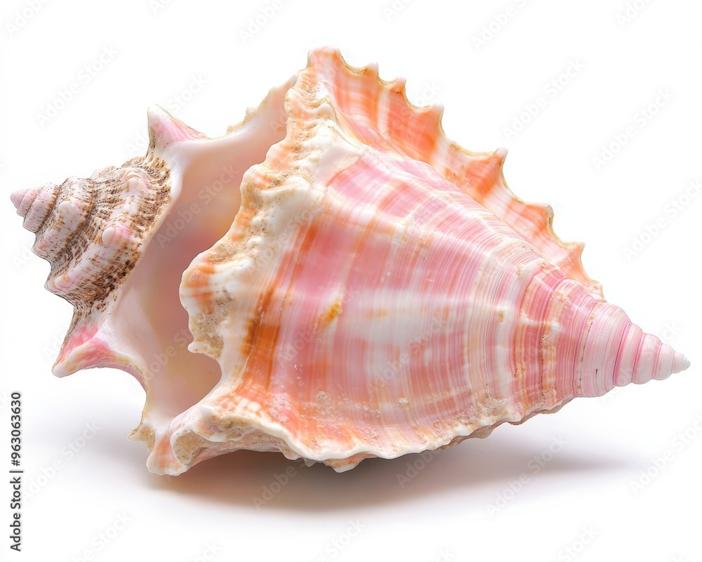 Conch. Large Pink Queen Seashell Isolated on White Background. Sea Animal Beauty Conch. Large Pink Queen Seashell Isolated on White Background. Sea Animal Beauty