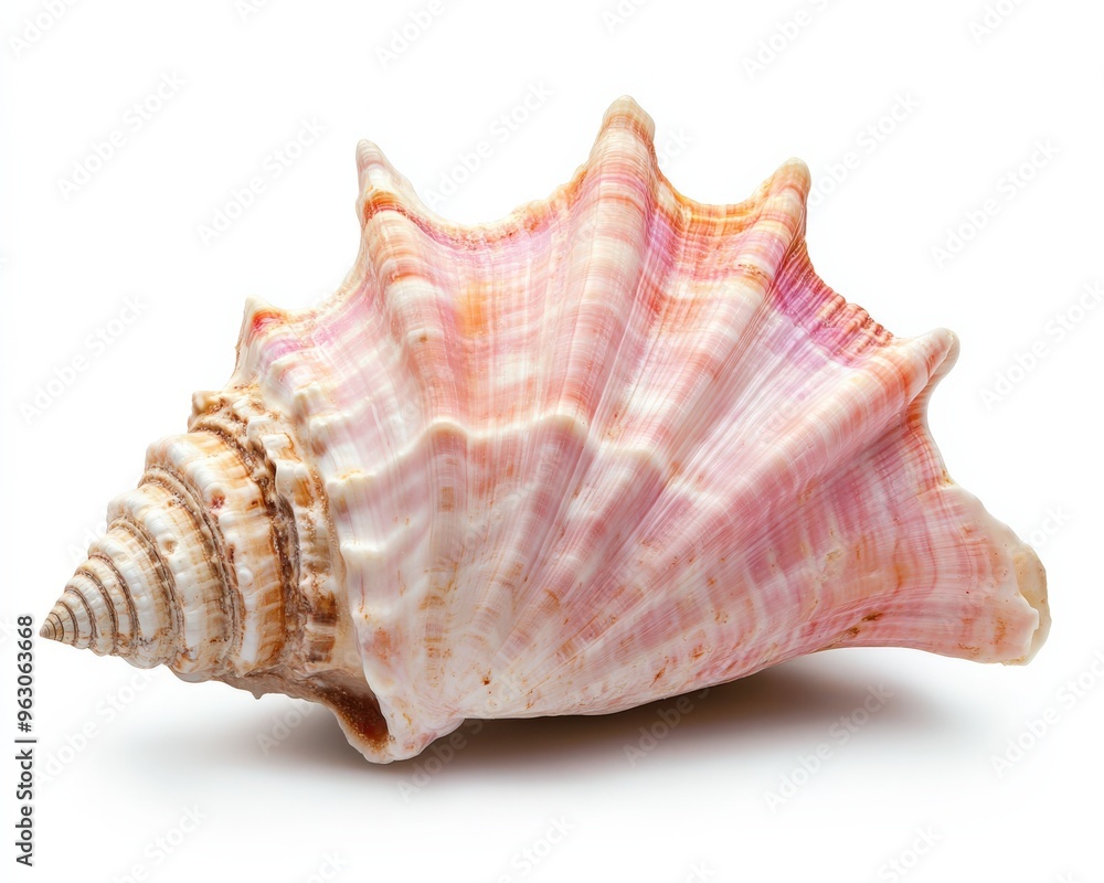 Conch. Pink Queen Seashell Isolated on White Background. Beauty of Aquatic Animal Shell Conch. Pink Queen Seashell Isolated on White Background. Beauty of Aquatic Animal Shell