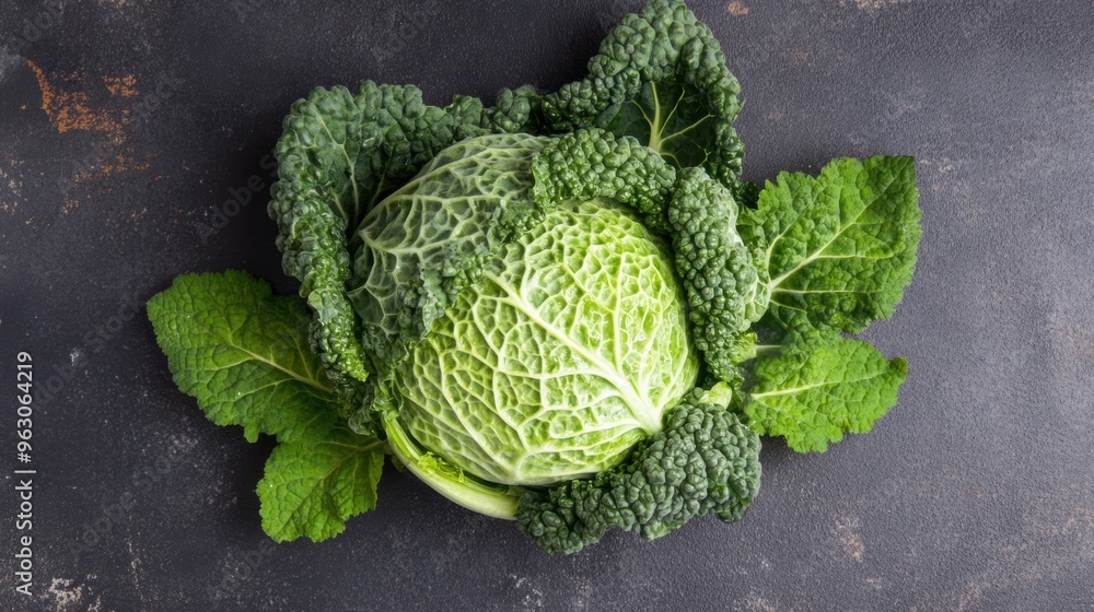 Fototapeta premium Fresh organic savoy cabbage on dark background