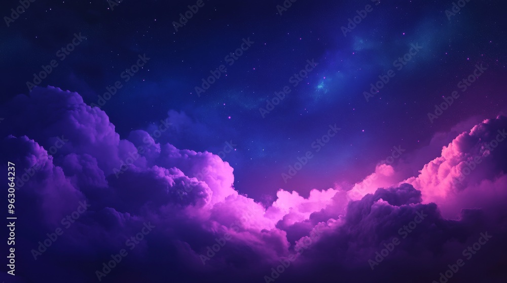 A vibrant night sky filled with twinkling stars and fluffy, pink clouds. . A vibrant night sky filled with twinkling stars and fluffy, pink clouds. .