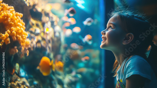 smiling children looking at shark, fish, jellyfish in oceanarium, aquarium, excursion, wildlife, water, underwater world, zoo, child, schoolchild, biology, sea, ocean inhabitants, zoology, ichthyology photo