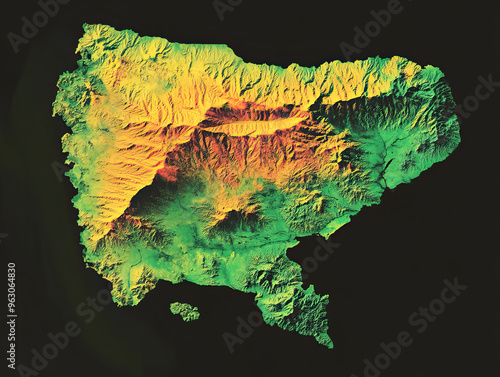 Technical aerial visual, 3D LiDAR GIS aerial map satellite scan model isolated, showing Kalemie, Congo . Elevation, topography, render photo