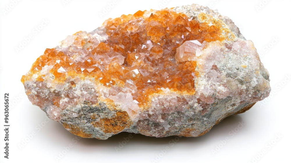 Sparkling orange citrine crystal on white background Sparkling orange citrine crystal on white background