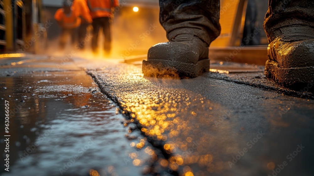 Construction Worker on Wet Concrete Construction Worker on Wet Concrete