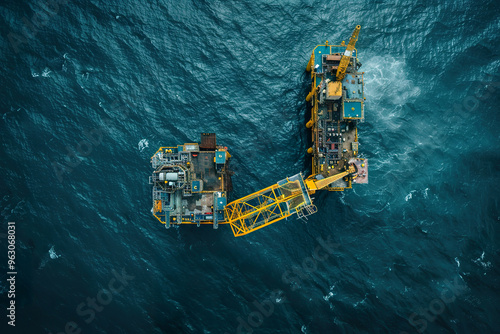 A large oil rig is floating in the ocean, photo