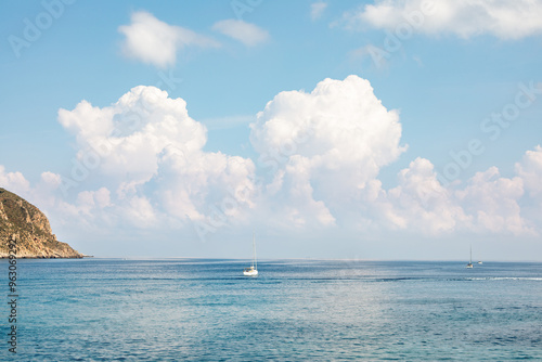 Sailing in the mediterranean sea on a beautiful summer day.