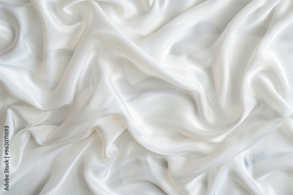 Close-up view of white fabric with subtle gray border, slightly wrinkled and curled edges. Fabric texture appears smooth, possibly cotton or silk. Blurred background highlights intricate details. Close-up view of white fabric with subtle gray border, slightly wrinkled and curled edges. Fabric texture appears smooth, possibly cotton or silk. Blurred background highlights intricate details.