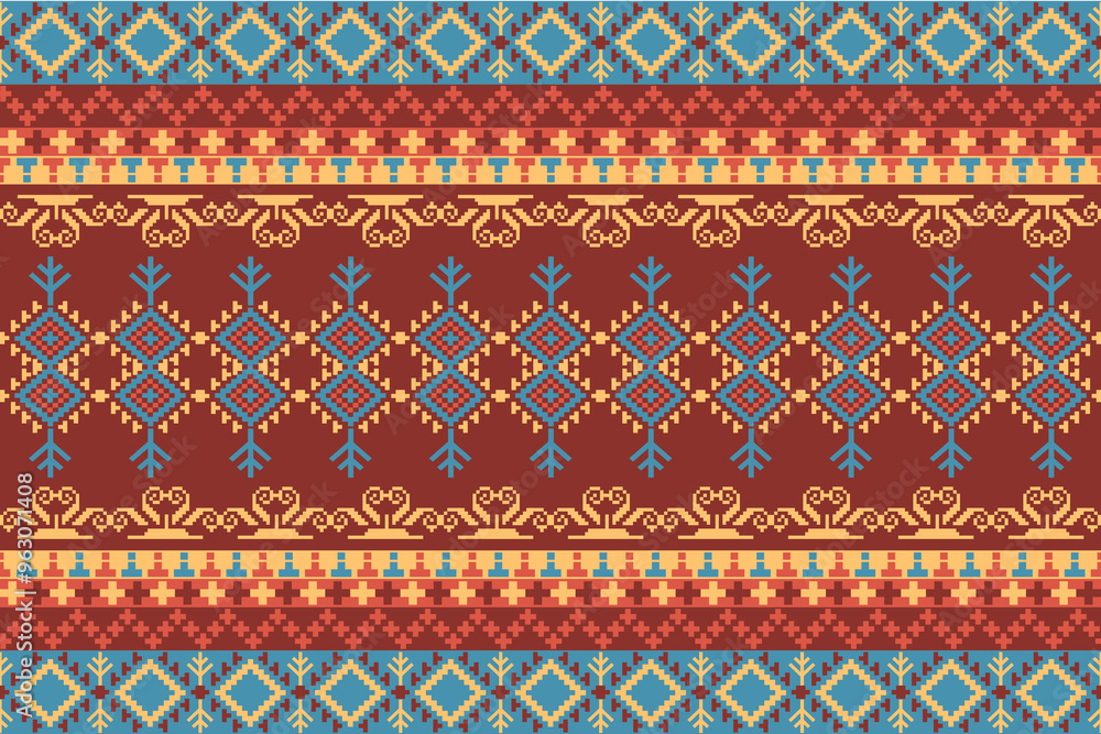 Geometric,Thai pattern, seamless pattern, Navajo, traditional ethnic, fabric pattern for textiles, rugs, wallpaper, clothing, sarong, batik, wrapping, embroidery, print, background, cover, illustra Geometric,Thai pattern, seamless pattern, Navajo, traditional ethnic, fabric pattern for textiles, rugs, wallpaper, clothing, sarong, batik, wrapping, embroidery, print, background, cover, illustra