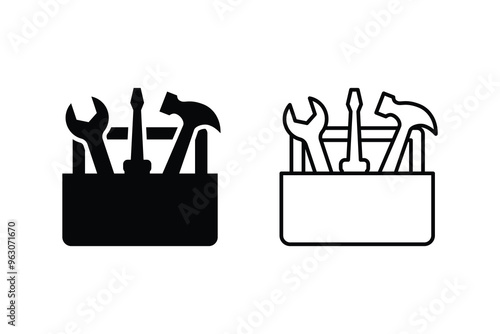 Handy toolbox icons. Tool case icon concept. Toolbox or tool kit icon set.