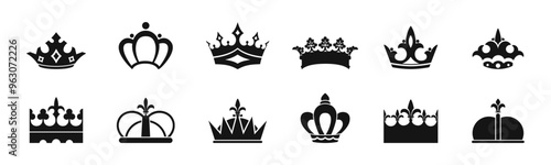 Crown silhouette icon. 
Royal headgear symbol.