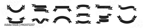 Ribbon silhouette icon. 
Decorative banner symbol.