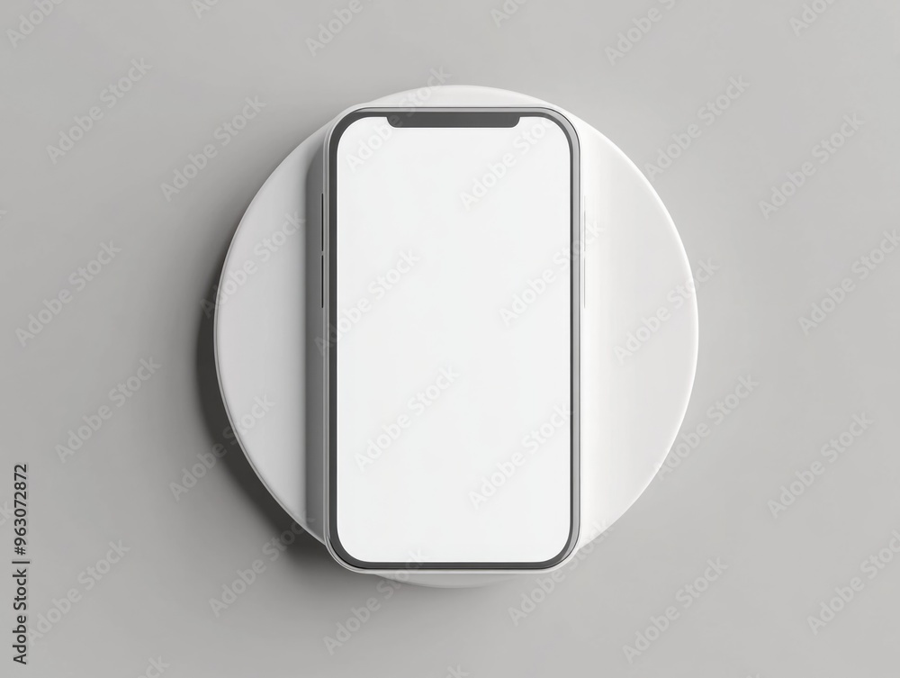 A white Smartphone is sitting on a white plate A white Smartphone is sitting on a white plate