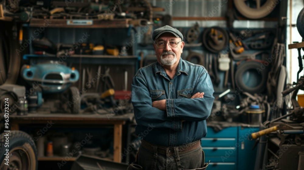 Portrait of a Skilled Mechanic in His Workshop Portrait of a Skilled Mechanic in His Workshop