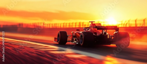 Formula 1 Race Car at Sunset photo