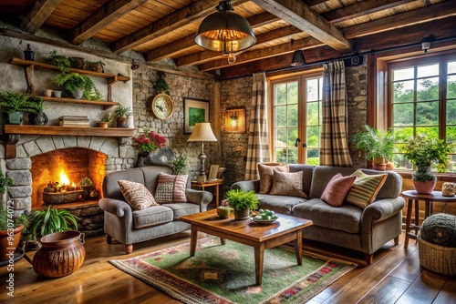 Wallpaper Mural Cottage Charm: Rustic Cozy Interior with Vintage Touches Torontodigital.ca