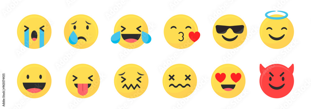 Fototapeta premium Smile face flat icon. Happy emoticon symbol