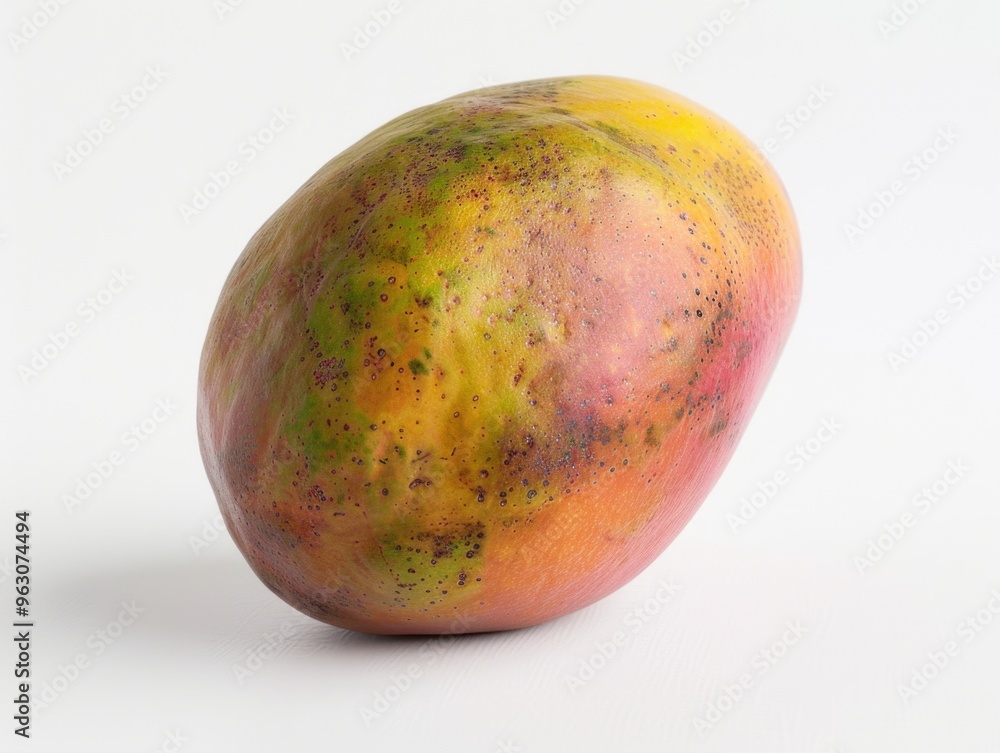 A ripe mango sits on a white background A ripe mango sits on a white background