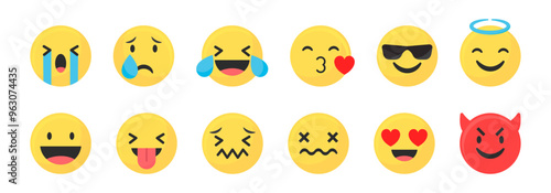 Smile face flat icon.
Happy emoticon symbol