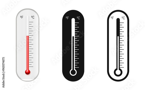Thermometer vector icons. Temperature gauge icon. 
Heat and cold symbol