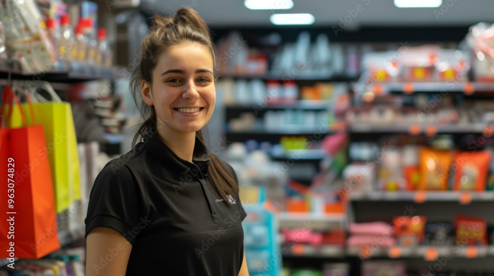 Smiling Woman Working in a Store Smiling Woman Working in a Store