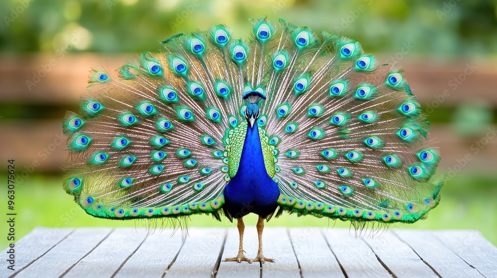 Obraz premium Majestic Watercolor Peacock: Displaying the Vibrant and Colorful Beauty of Nature