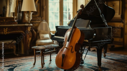 Cello and Grand Piano in a Music Room