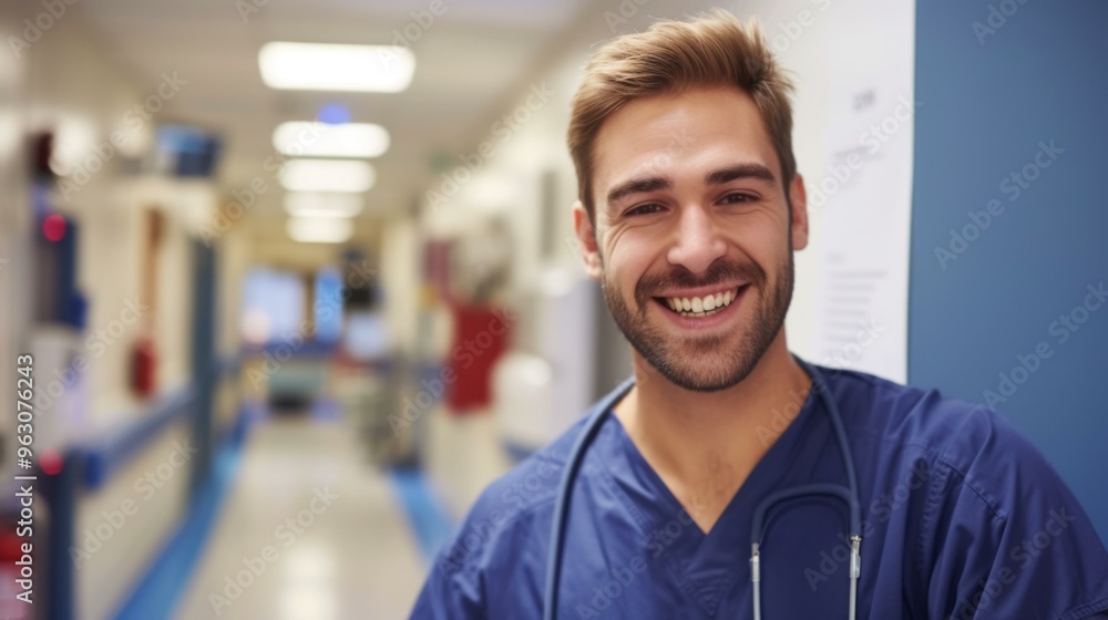 Smiling Doctor in Hospital Hallway - Healthcare Professional Portrait Smiling Doctor in Hospital Hallway - Healthcare Professional Portrait