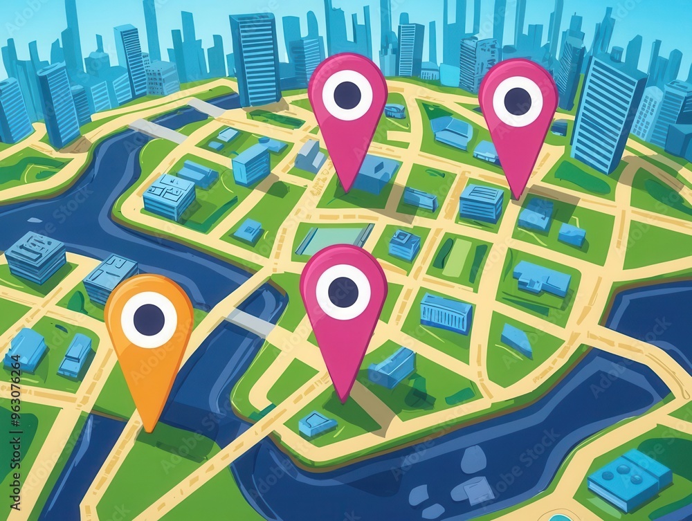 Location map, detailed city map with marked locations