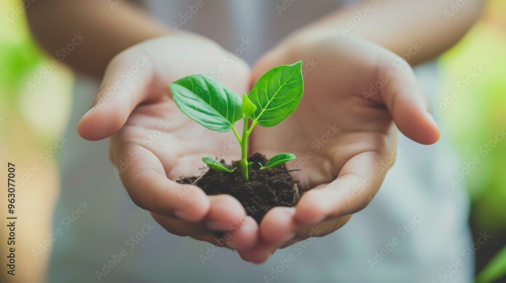Holding New Life: A Small Plant in Hands Holding New Life: A Small Plant in Hands