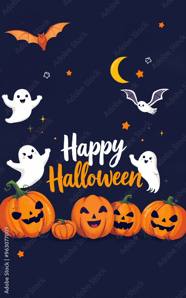 Fototapeta premium cute and gorgeous halloween card poster design illustration cartoon