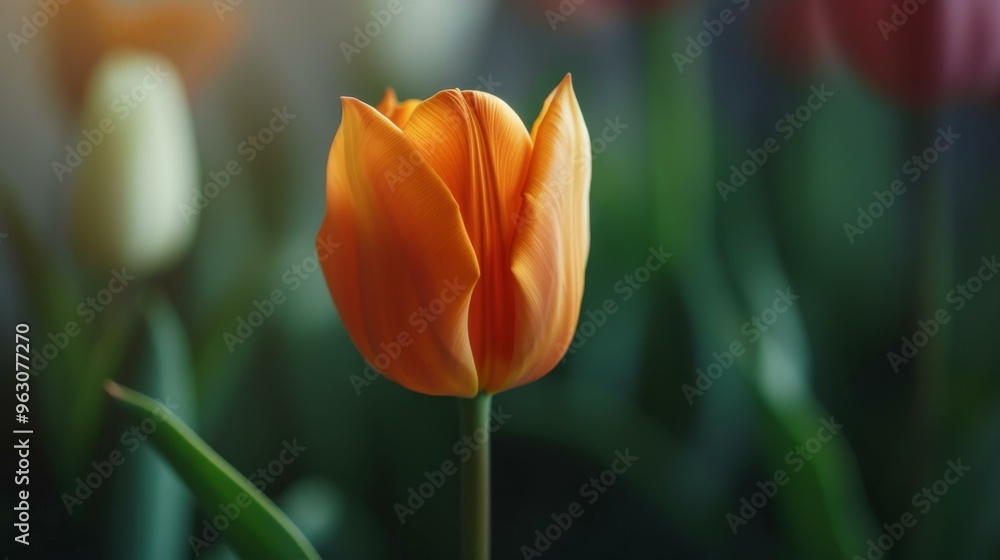 Fototapeta premium Vibrant Orange Tulip in Bloom - Spring Flower Photography