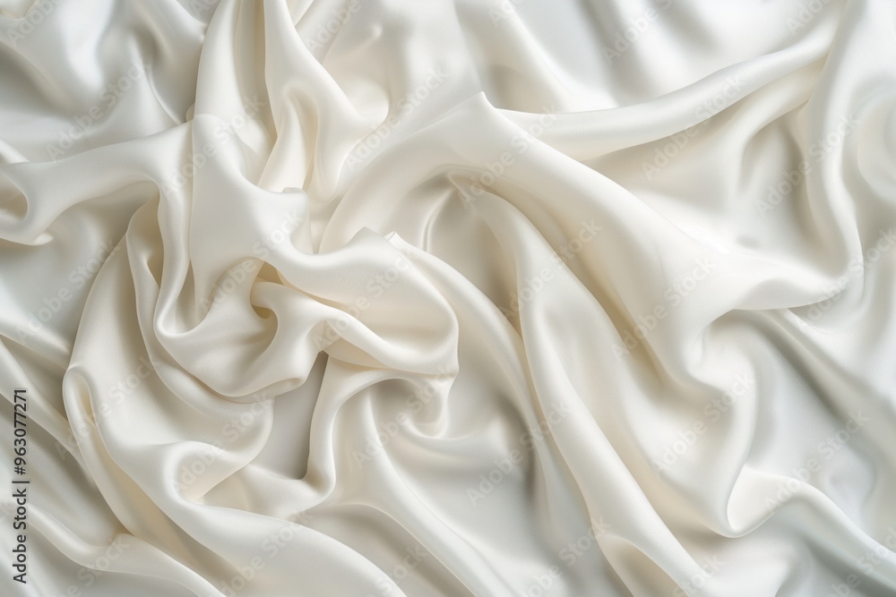 Close-up view of white fabric with subtle gray border, soft texture and slightly wrinkled. Fabric possibly used for clothing or home decor items. Soft focus on fabric pattern, blurred background. Close-up view of white fabric with subtle gray border, soft texture and slightly wrinkled. Fabric possibly used for clothing or home decor items. Soft focus on fabric pattern, blurred background.